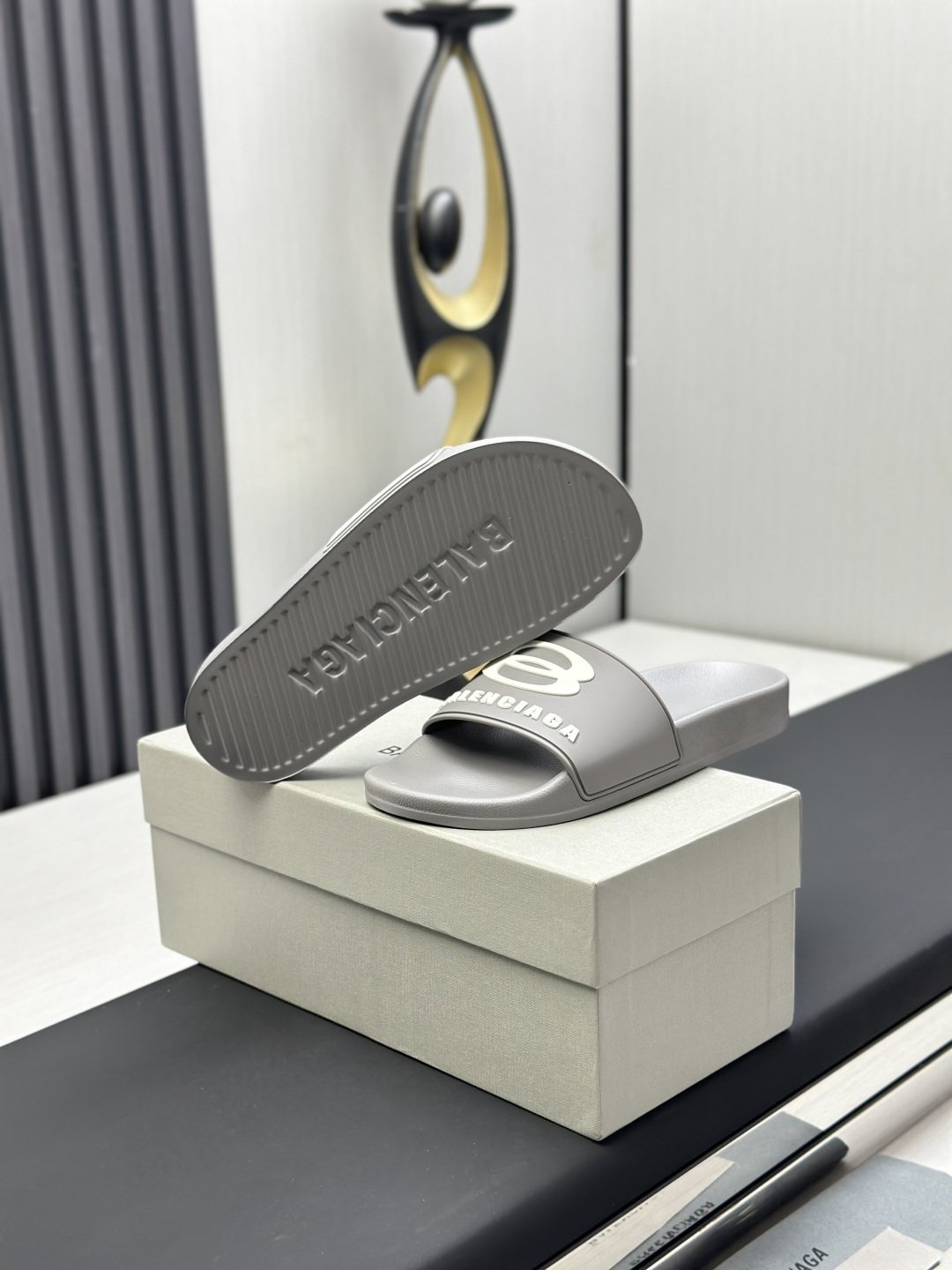 Balenciaga Logo Strap Slide Sandals — side