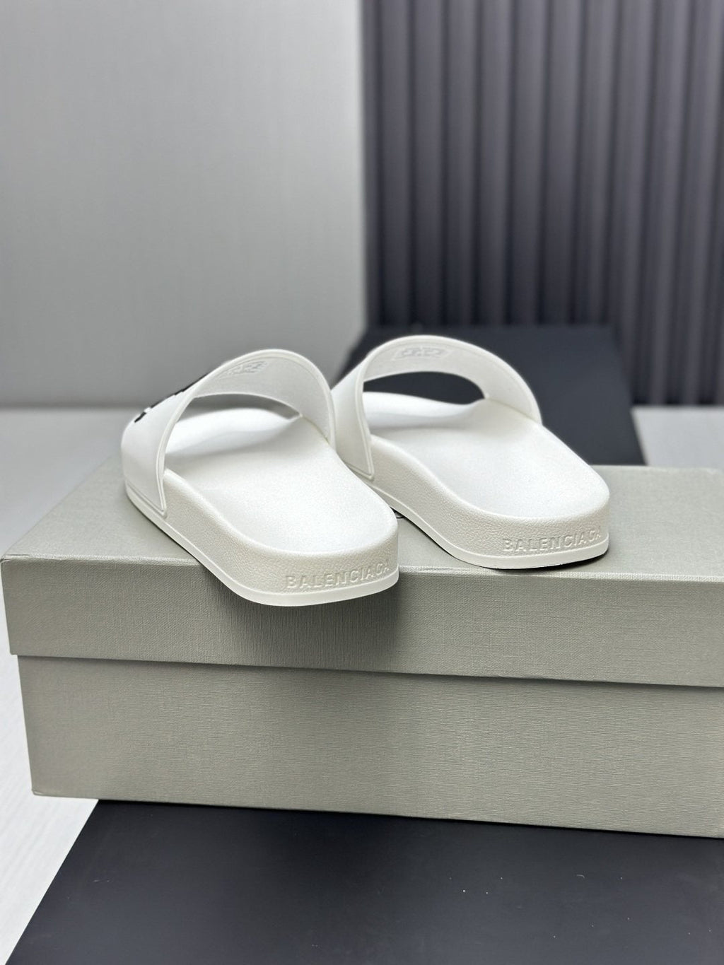 Balenciaga Logo Strap Slide Sandals — back