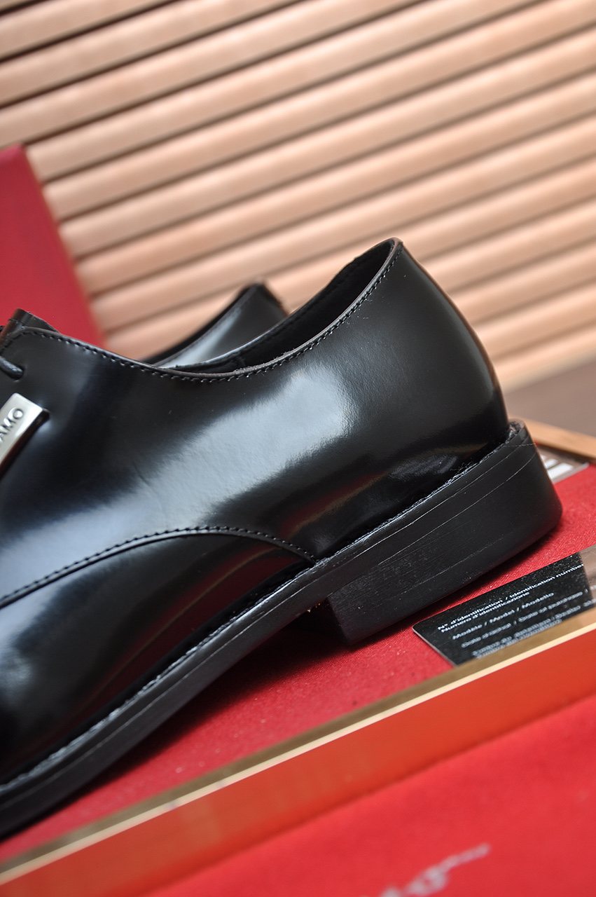 Salvatore Ferragamo Leather Lace-Up Dress Shoes — detail