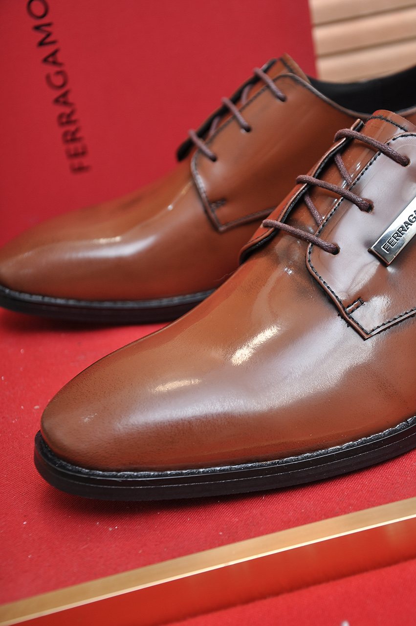 Salvatore Ferragamo Leather Lace-Up Dress Shoes — detail