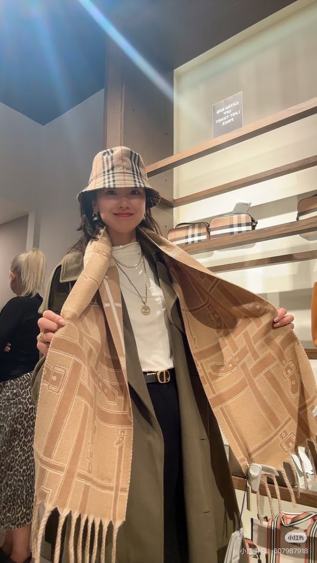 Burberry Reversible Cashmere Fringe Scarf — model