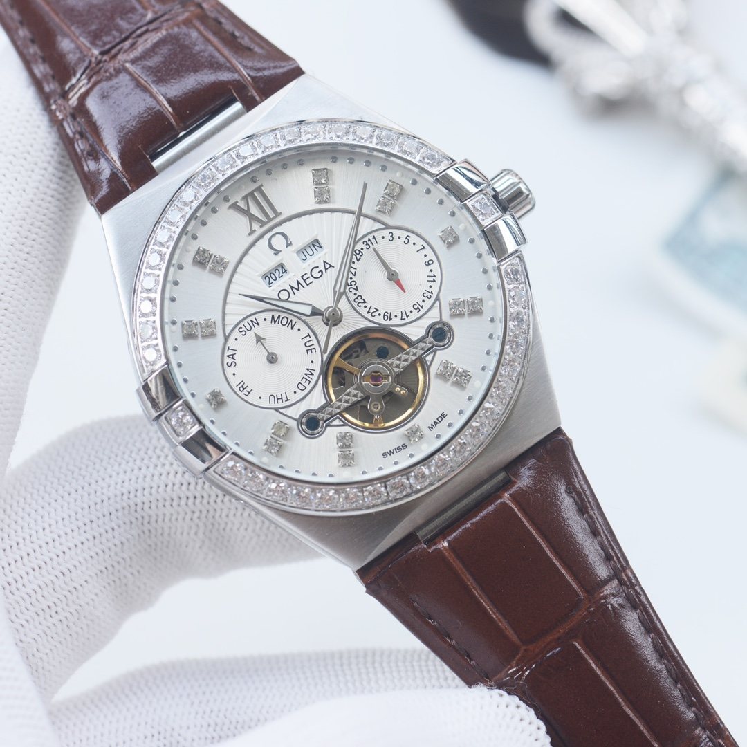 OMEGA Brown Silver Dial Strap Watch — hero