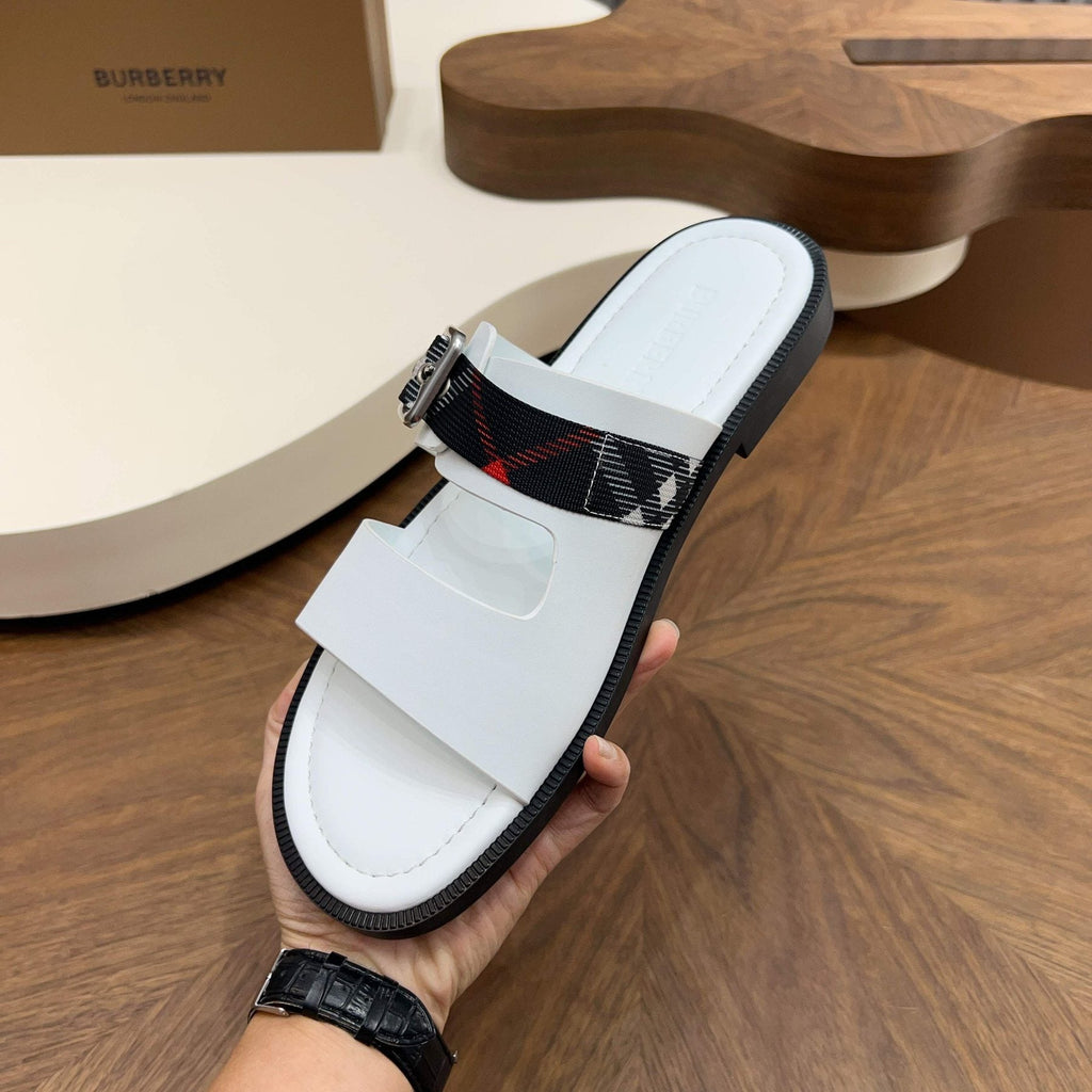 Burberry Plaid Buckle Slide Sandals — side
