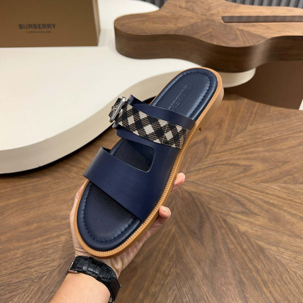 Burberry Plaid Buckle Slide Sandals — side