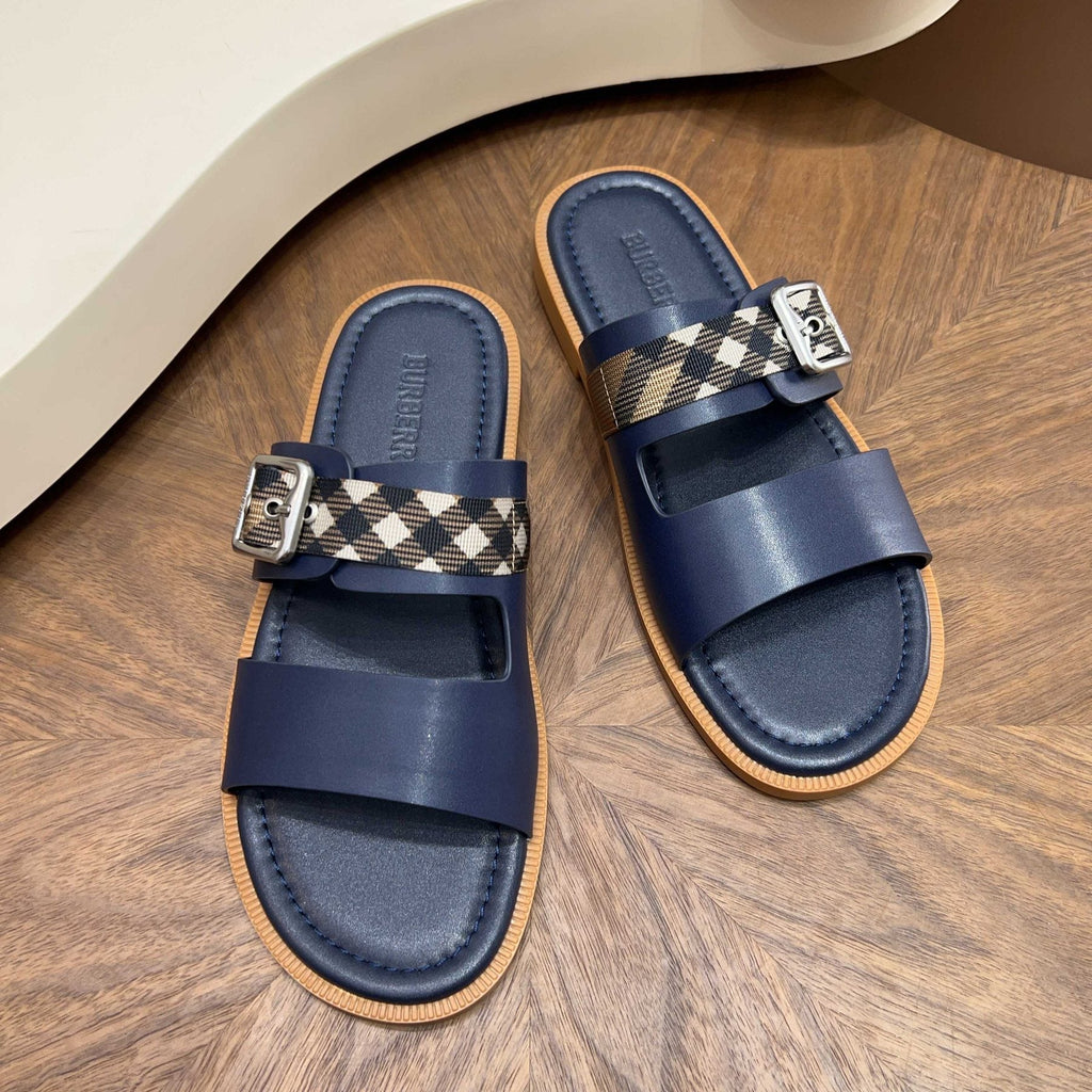 Burberry Plaid Buckle Slide Sandals — front