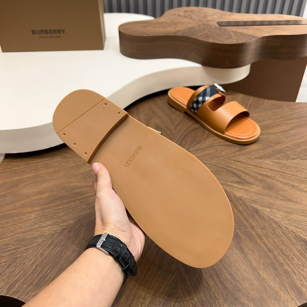 Burberry Plaid Buckle Slide Sandals — front