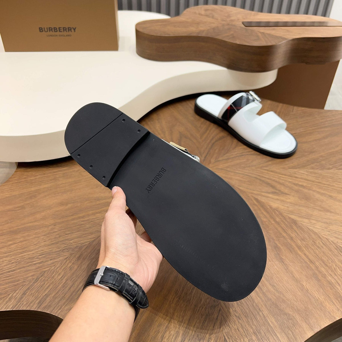 Burberry Plaid Buckle Slide Sandals — back