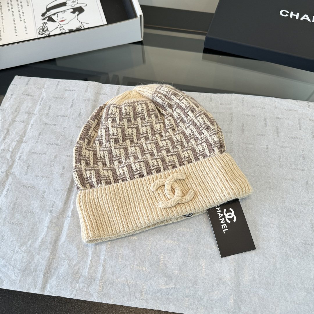Chanel Logo Knit Hat, Scarf & Gloves Set — detail