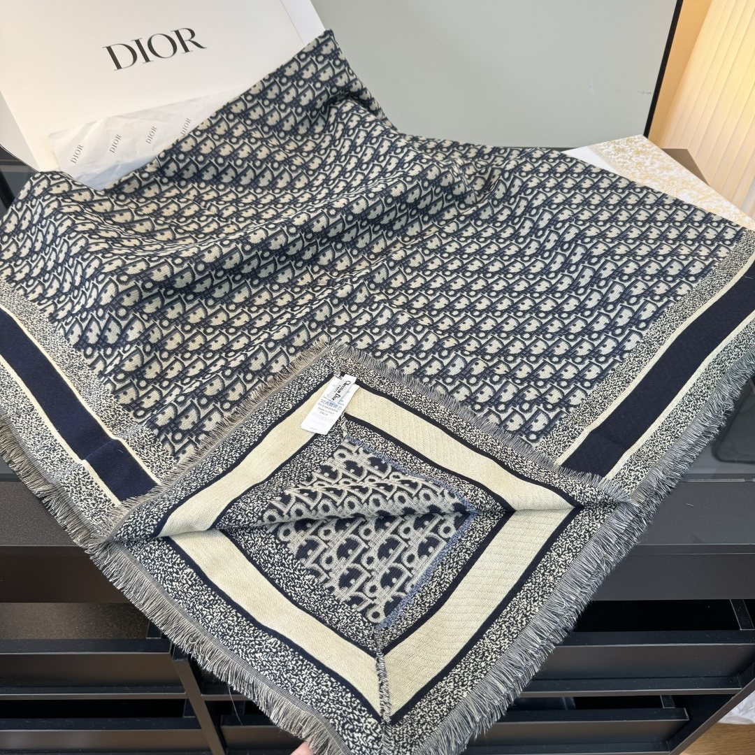Dior Fringed Monogram Shawl Scarf — front