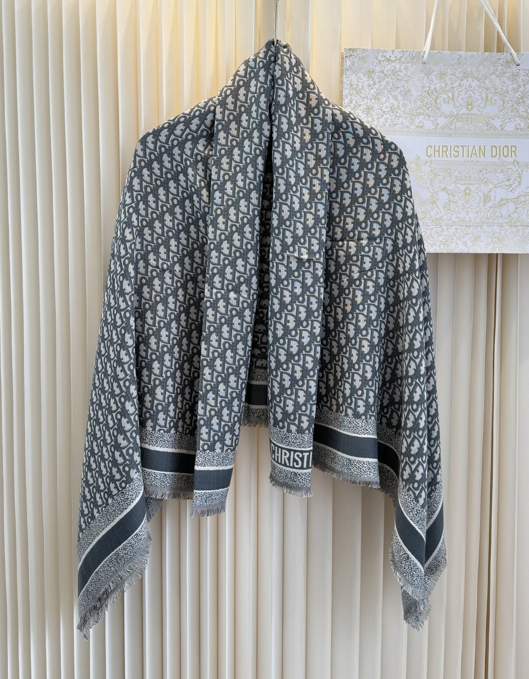 Dior Fringed Monogram Shawl Scarf — hero