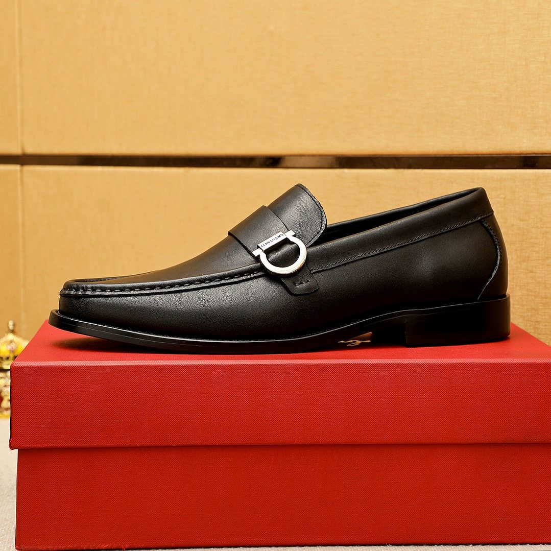 Ferragamo Leather Buckle Loafers — side