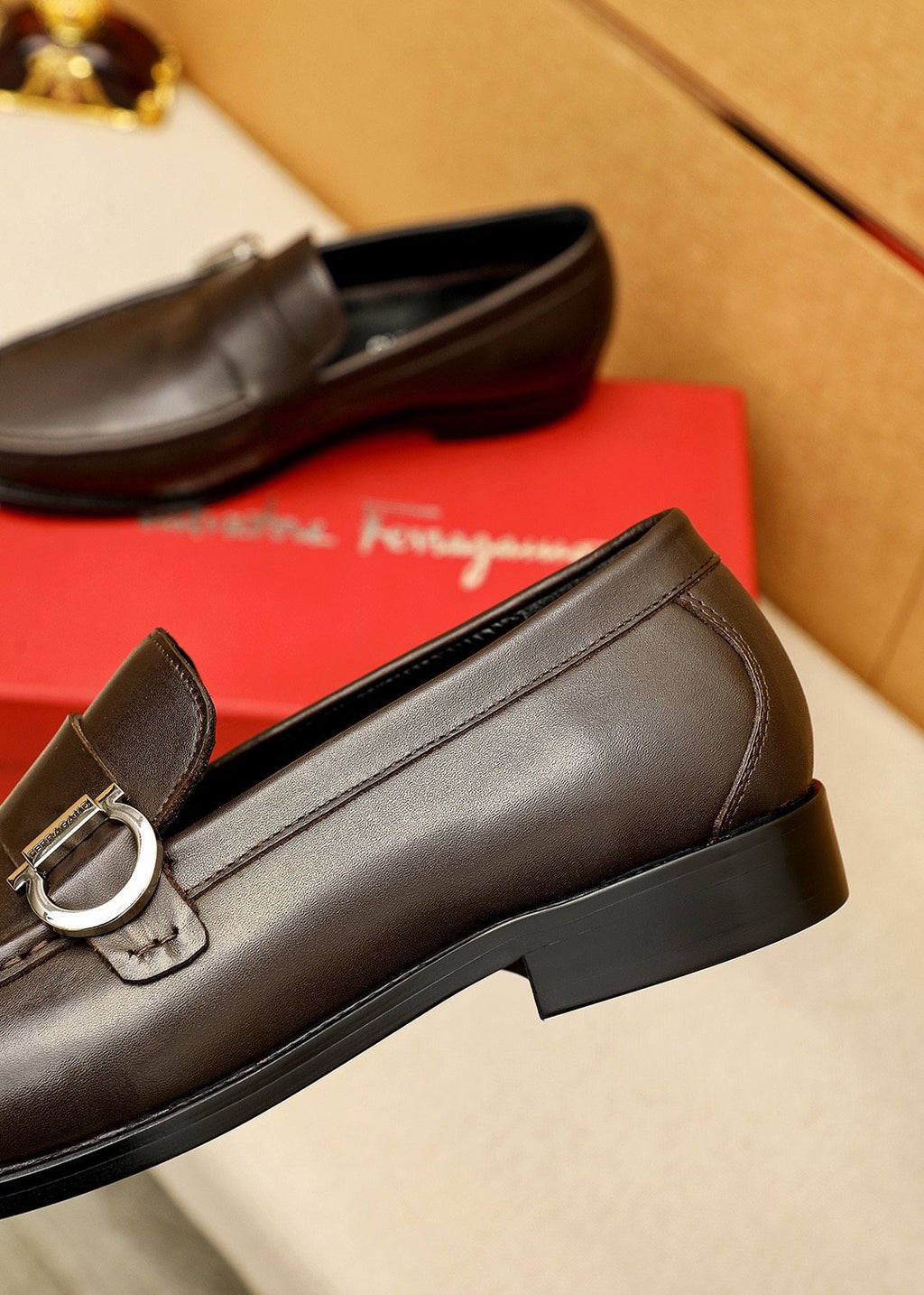 Ferragamo Leather Buckle Loafers — back