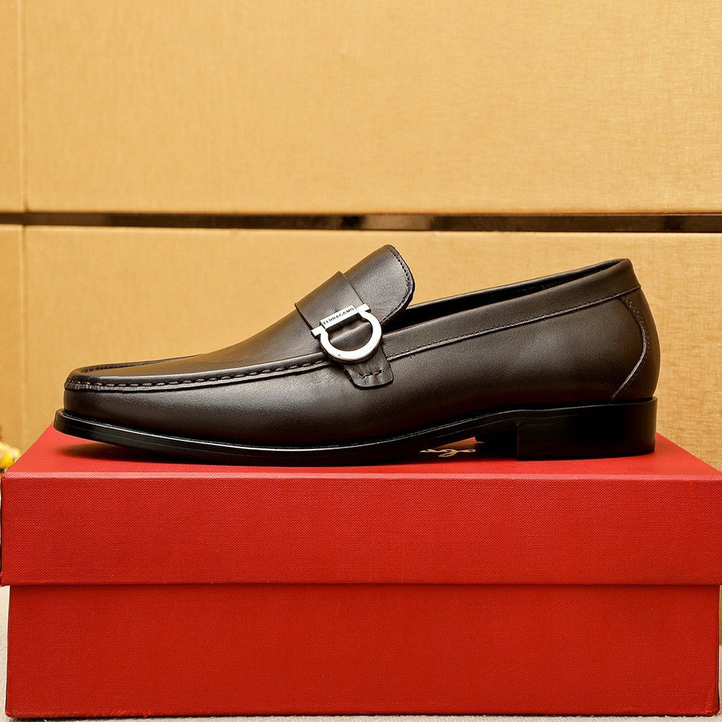 Ferragamo Leather Buckle Loafers — side