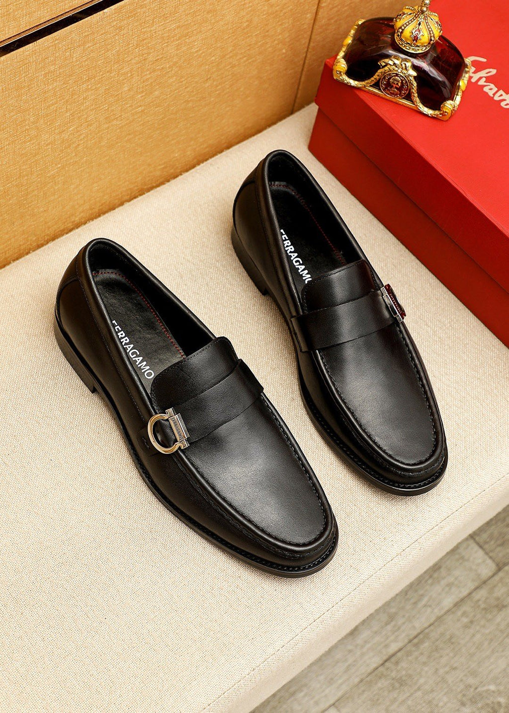 Ferragamo Leather Buckle Loafers — front
