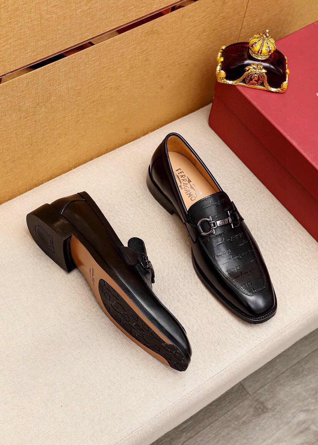 Ferragamo Textured Buckle Loafers — front