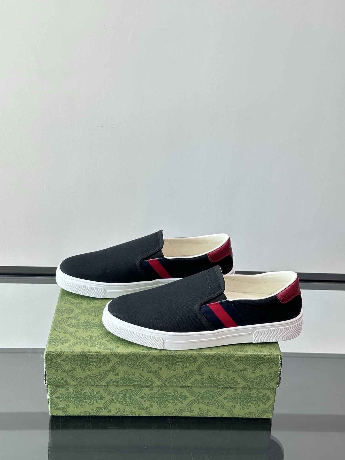 Gucci Striped Slip-On Sneakers — side