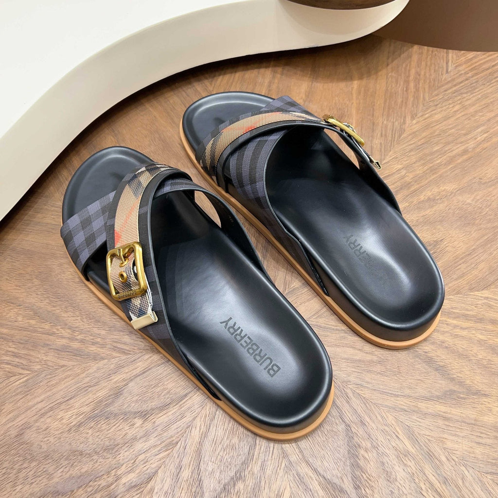 Burberry Check Cross-Strap Slide Sandals — front