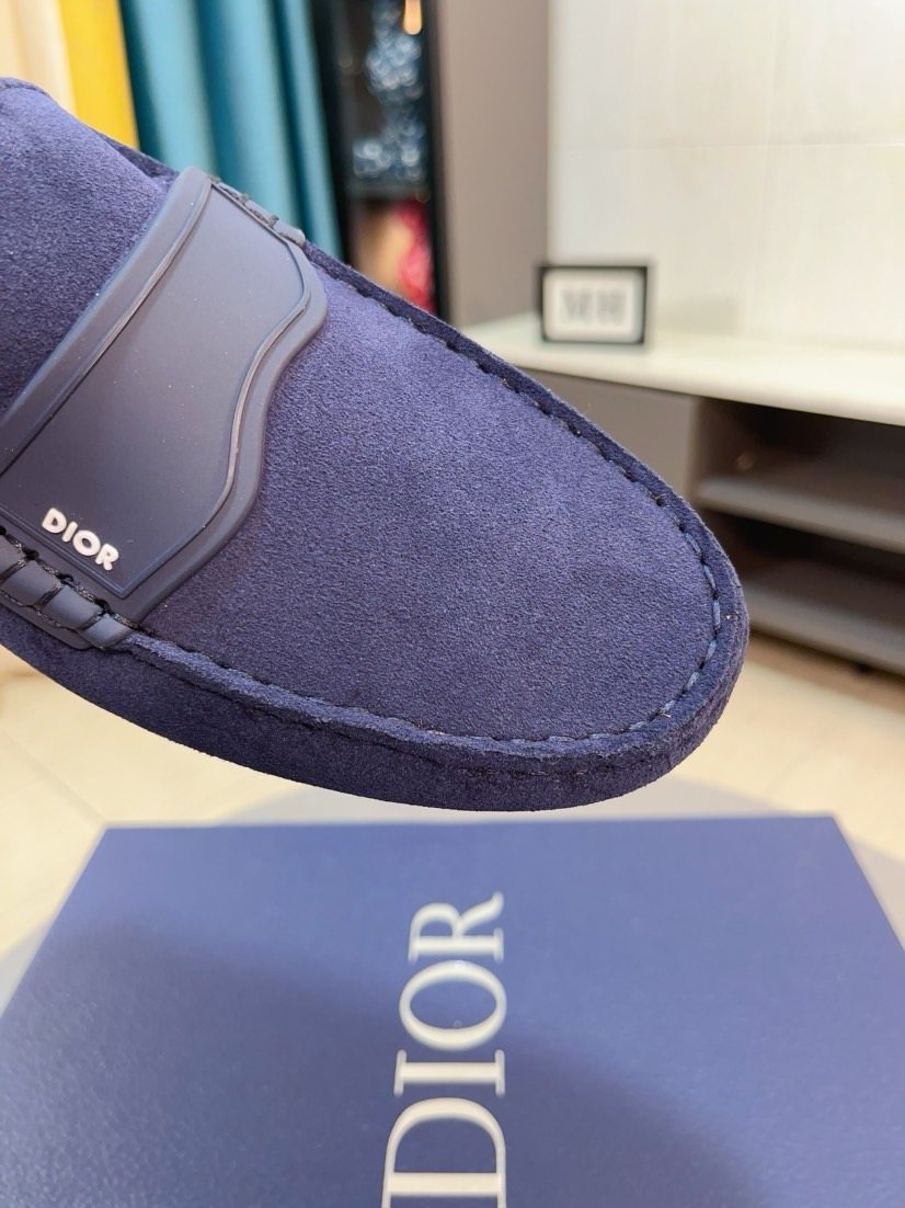 Dior Moc-Toe Logo Plaque Loafers — detail