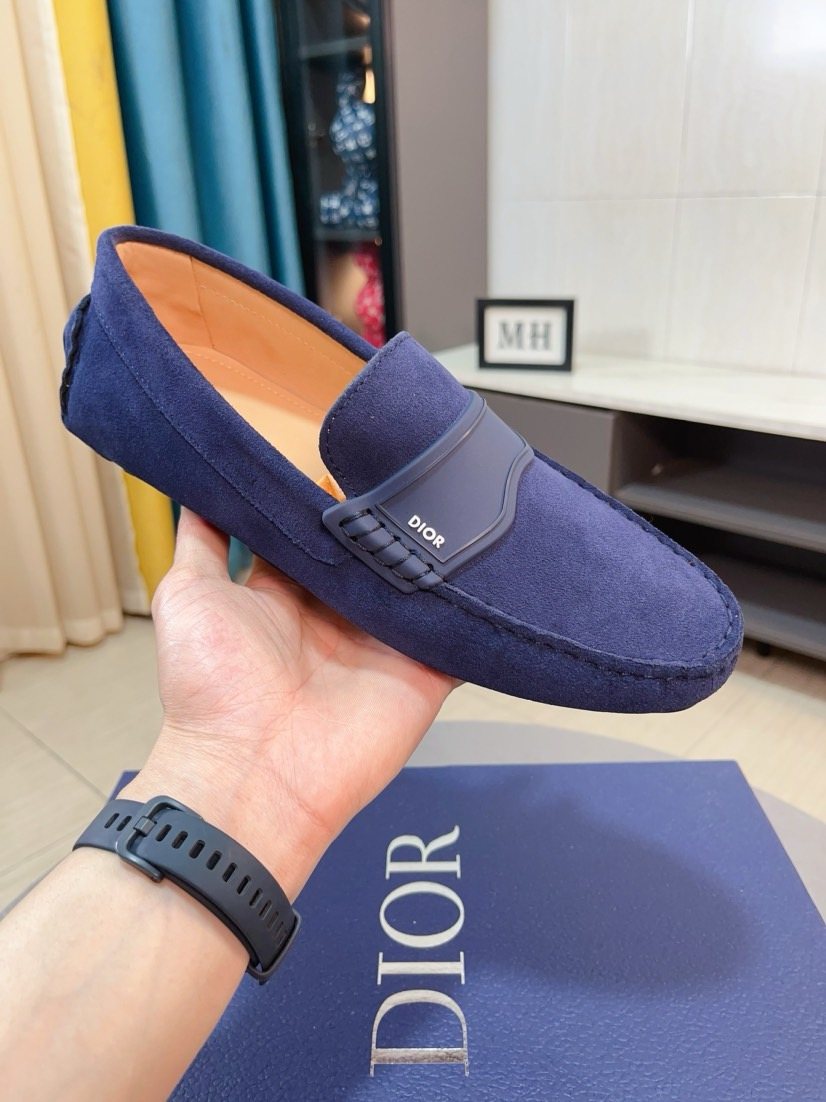 Dior Moc-Toe Logo Plaque Loafers — side