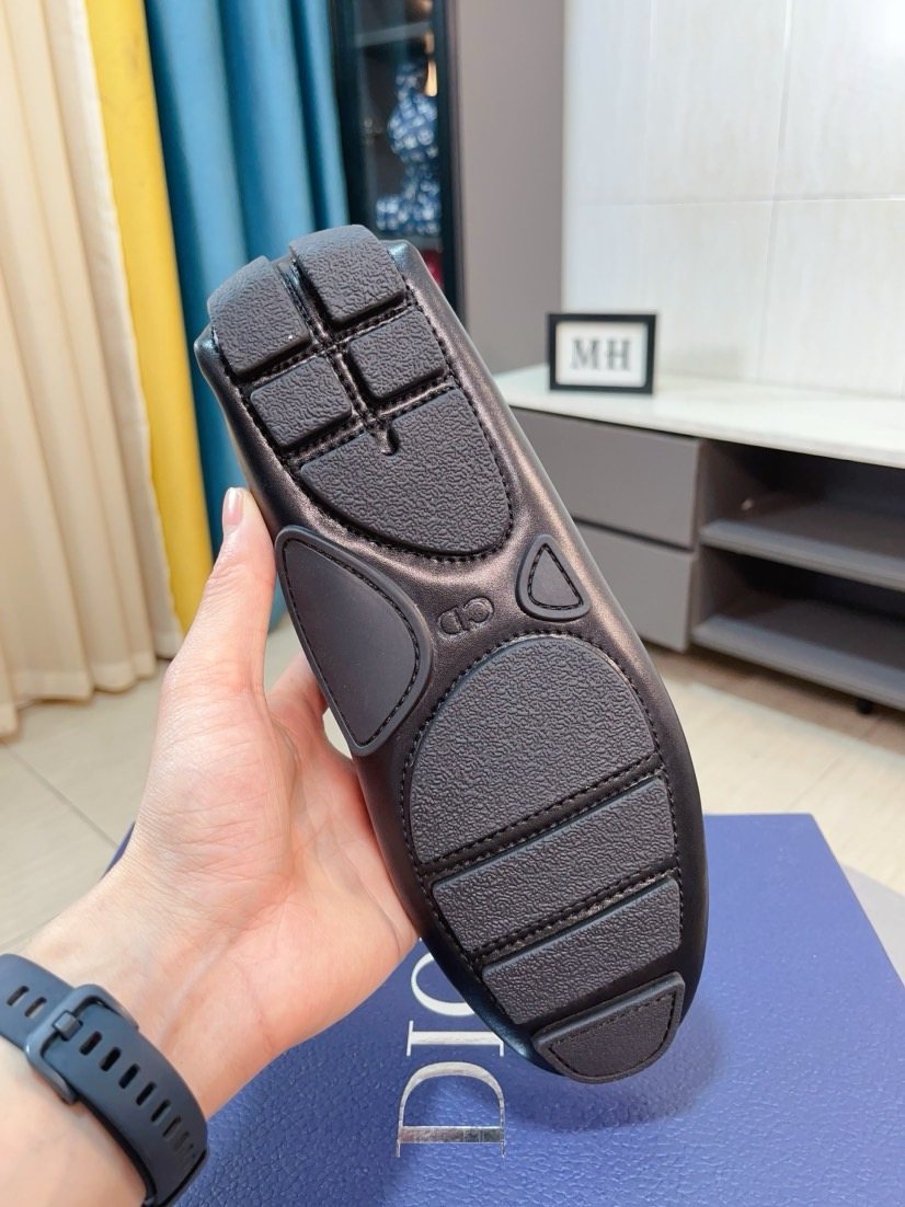 Dior Moc-Toe Logo Plaque Loafers — detail