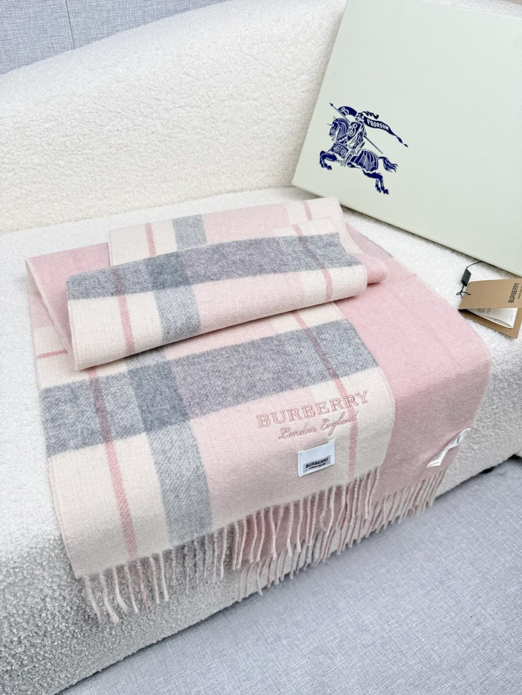 Burberry Double-Sided Plaid Fringe Scarf — front