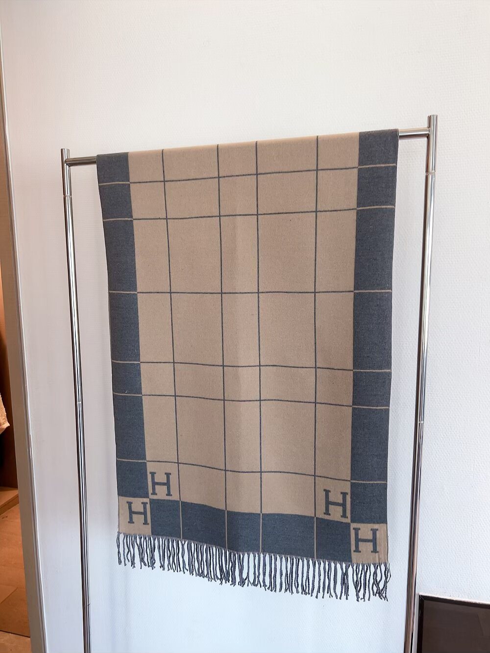 Fringed Grid Motif Scarf — hero