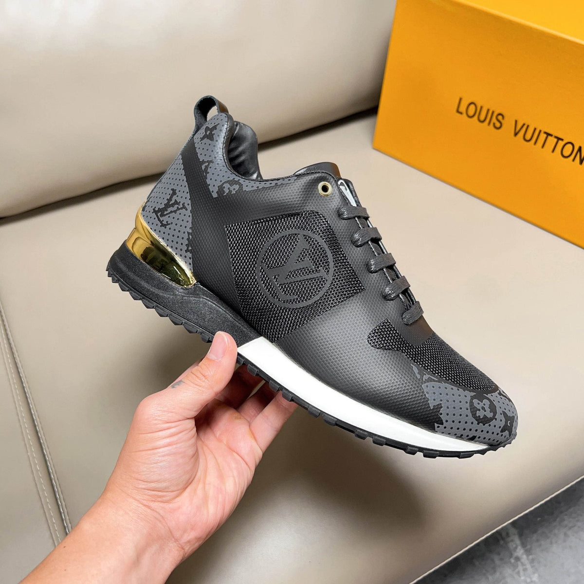 Louis Vuitton Patterned Panel Sneakers — model