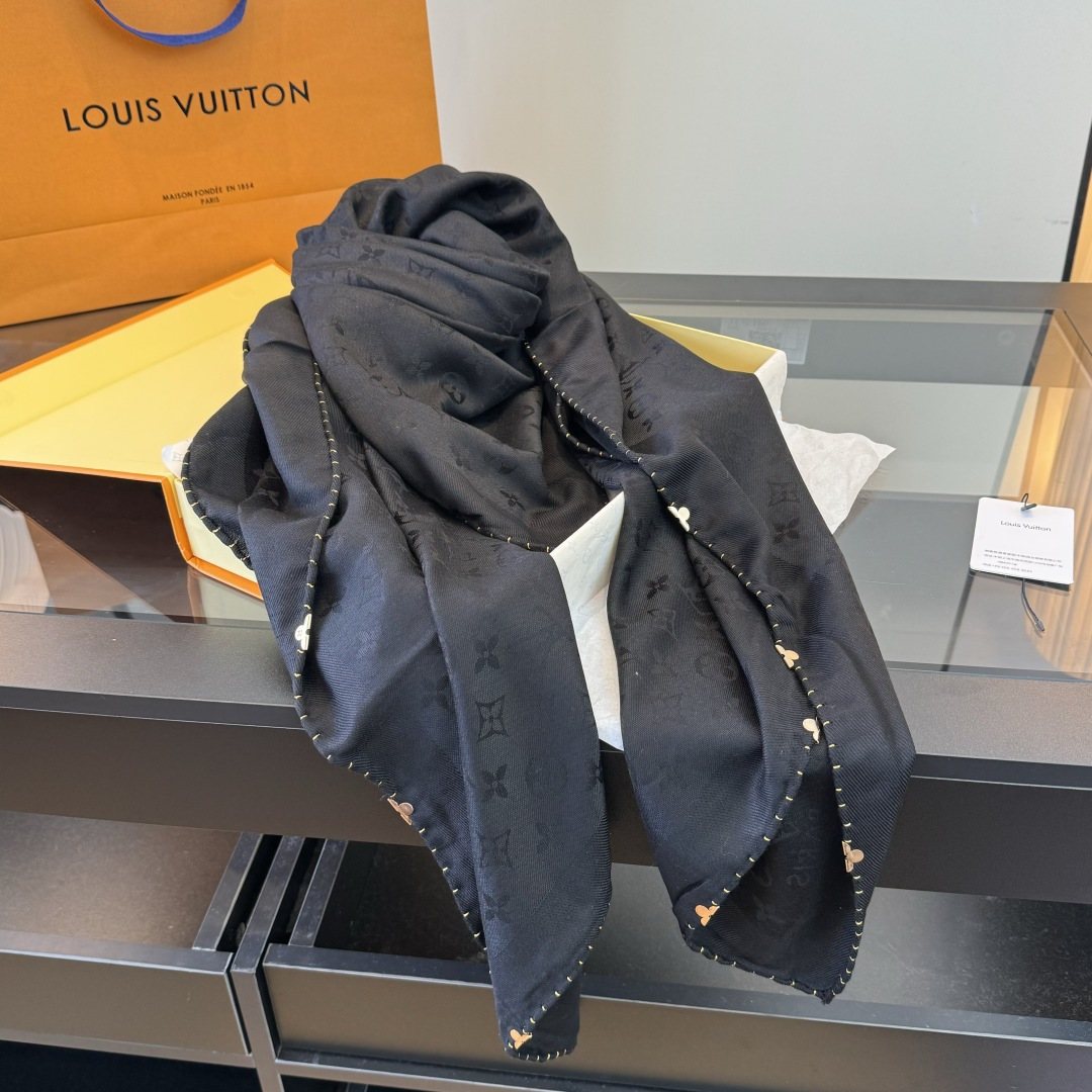 Louis Vuitton Dark Navy Beaded-Edge Scarf — side