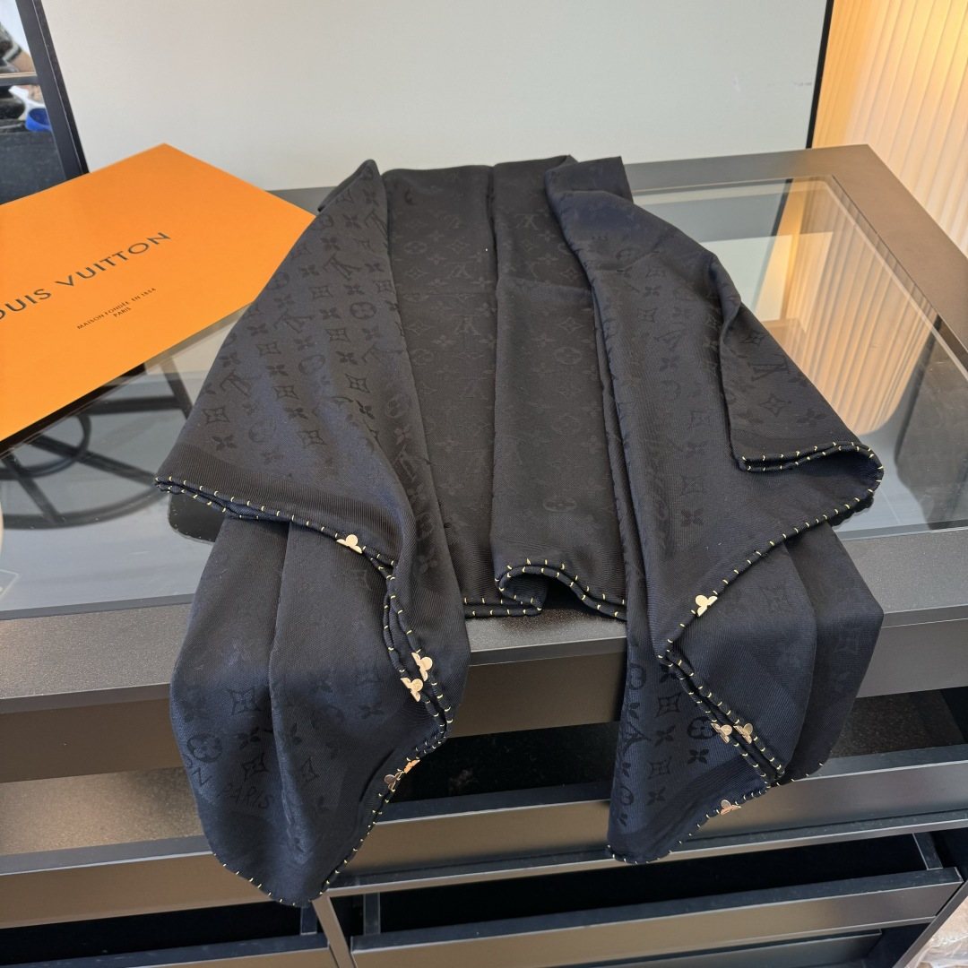 Louis Vuitton Dark Navy Beaded-Edge Scarf — front