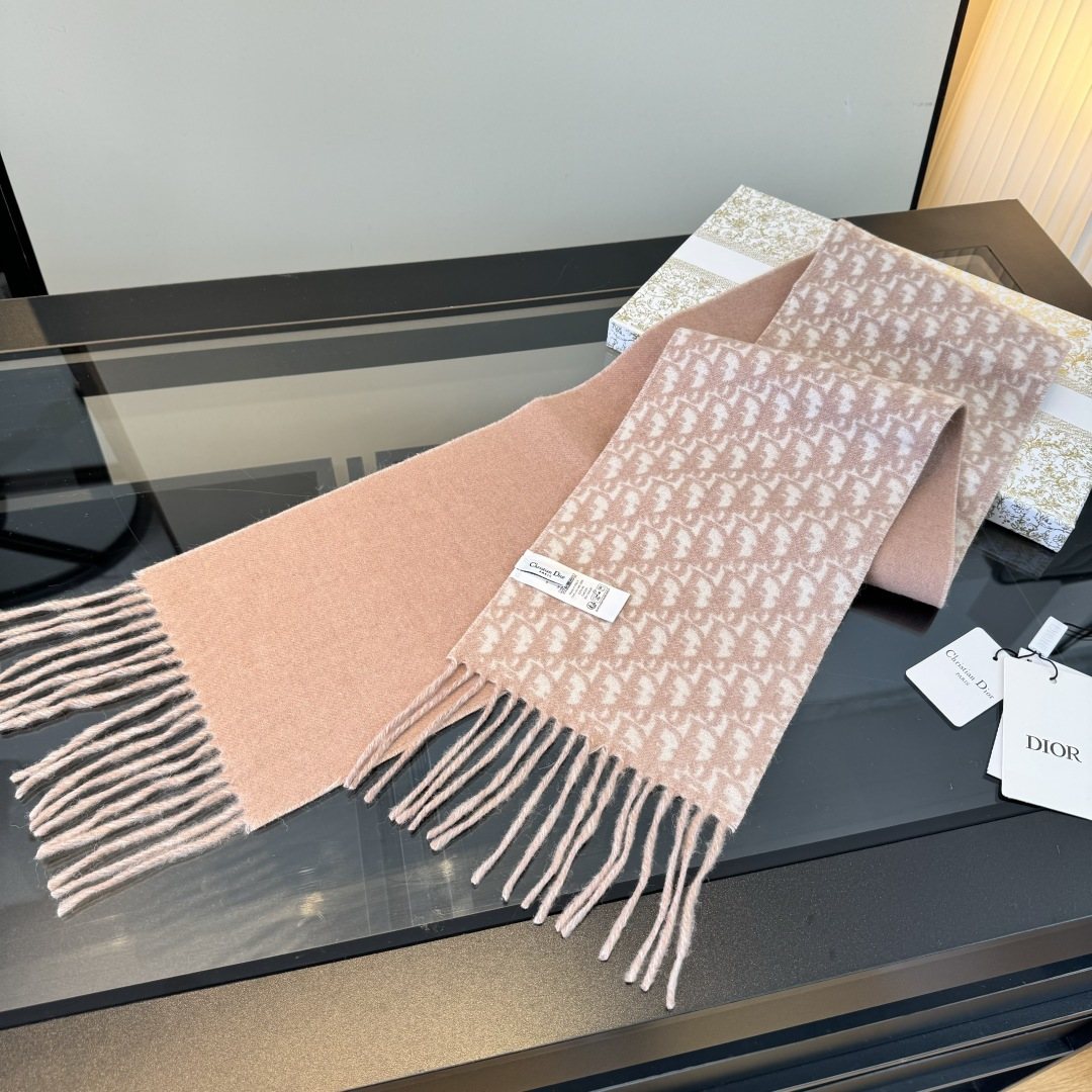 Dior Gray & Ivory Fringed Scarf — side