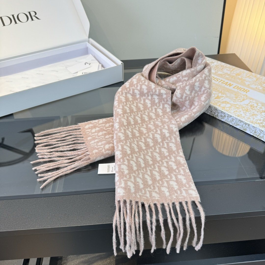 Dior Gray & Ivory Fringed Scarf — front