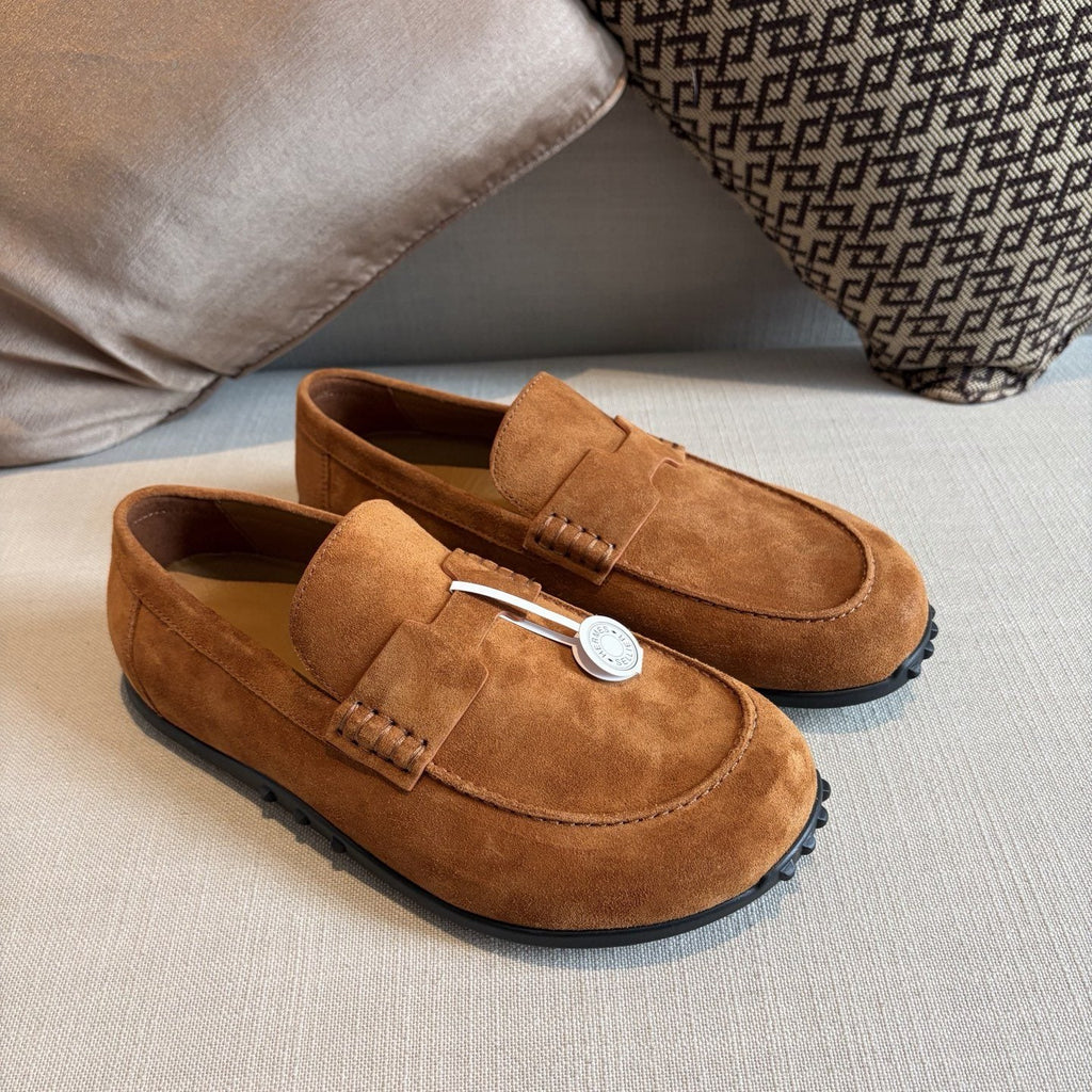 Hermès Textured Studded-Sole Loafers — front