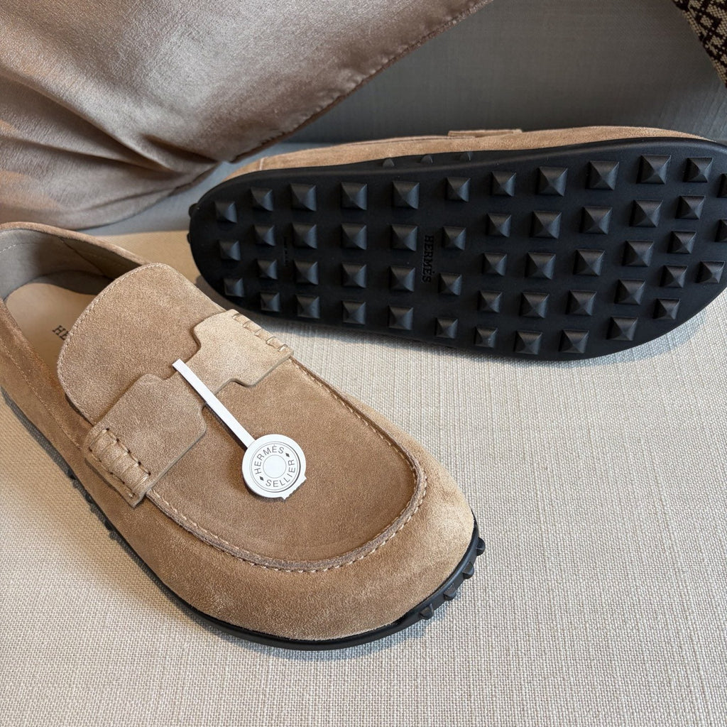 Hermès Textured Studded-Sole Loafers — detail