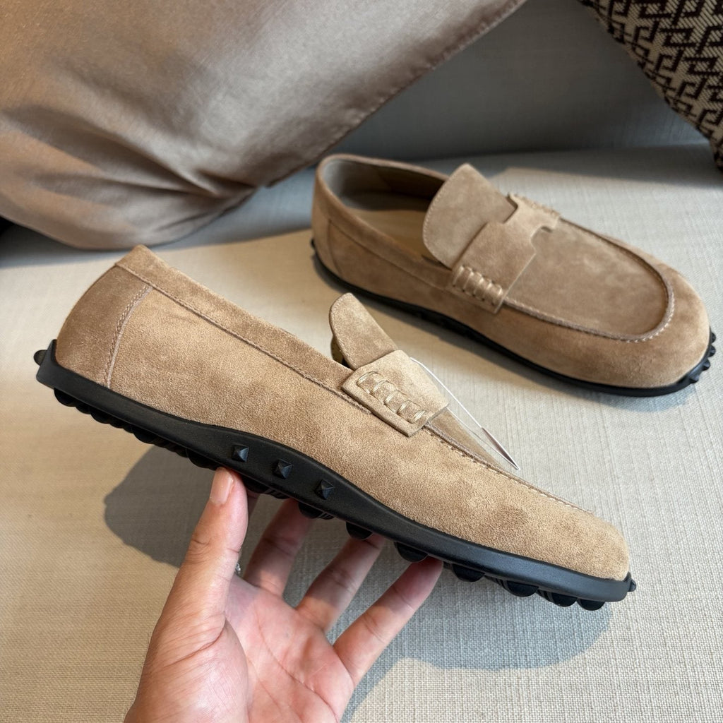 Hermès Textured Studded-Sole Loafers — model
