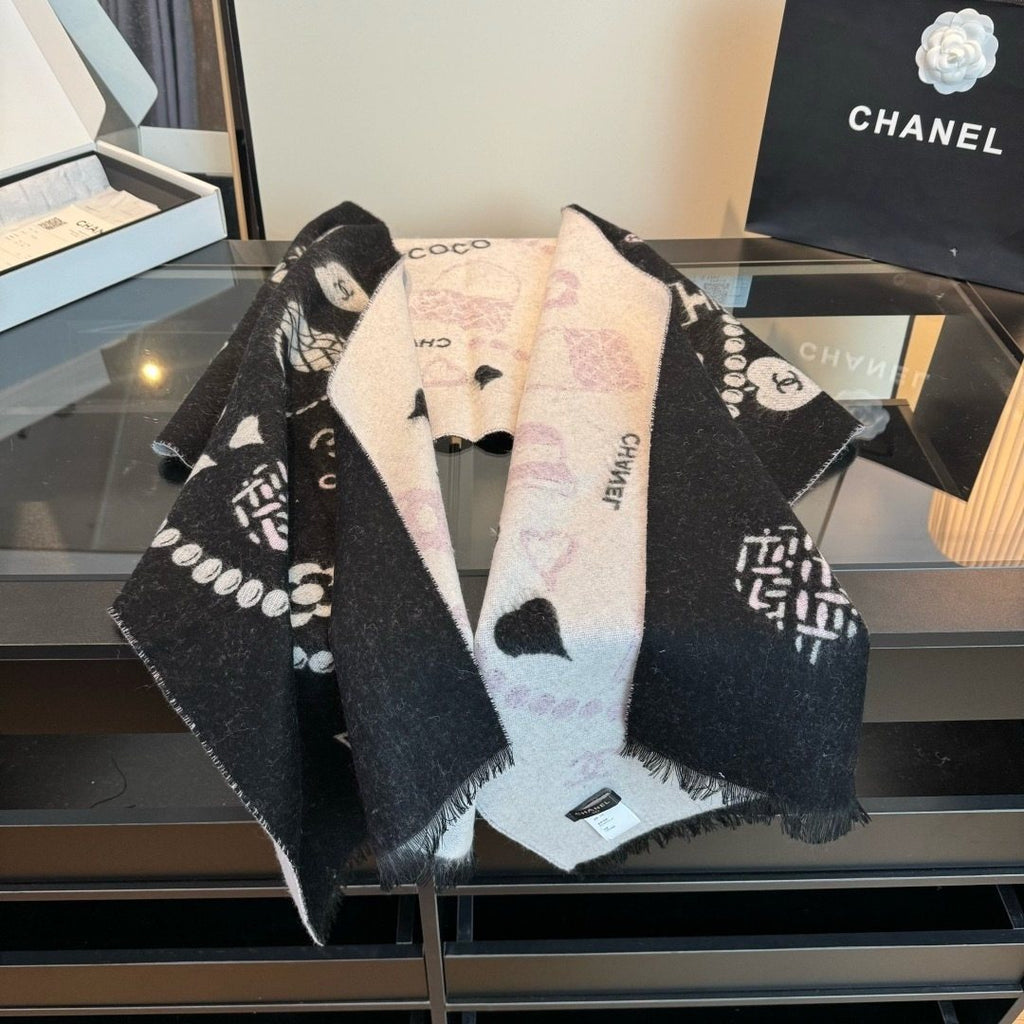 Chanel Black Pearl Motif Scarf — side