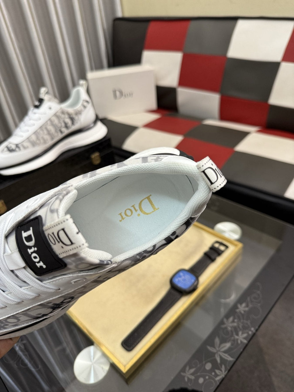 Dior Patterned Panel Low-Top Sneakers — detail