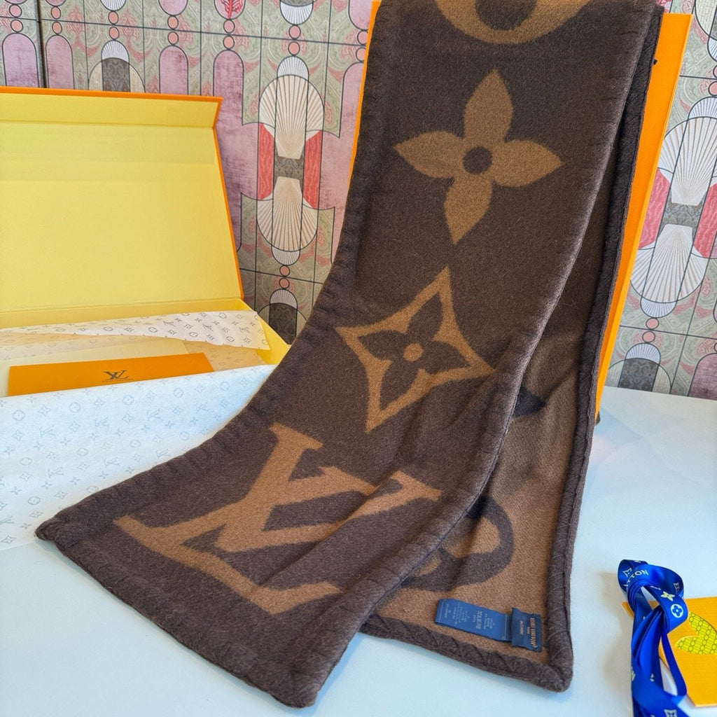 Louis Vuitton Brown and Tan Motif Scarf — front