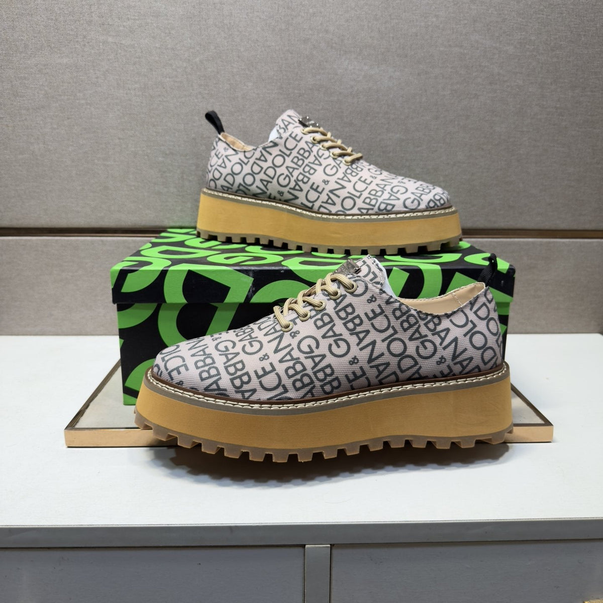 Dolce & Gabbana Letter Print Lug Sole Shoes — model