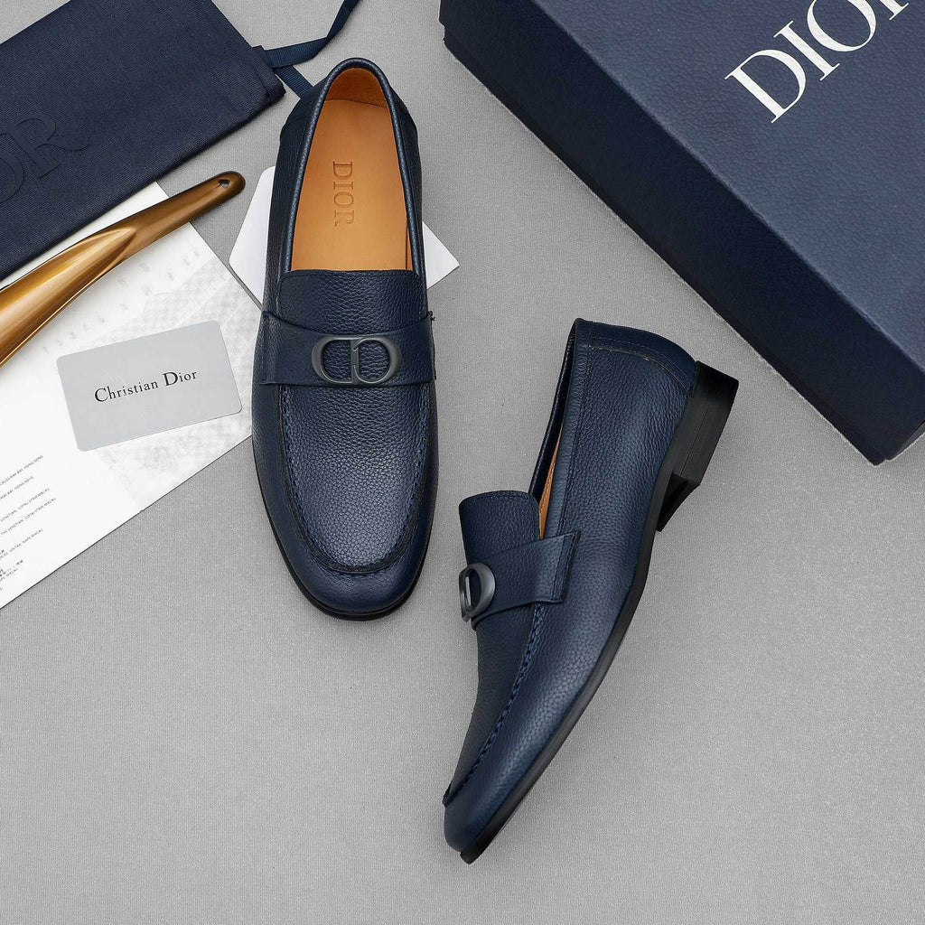Dior Pebbled Leather Hardware Loafers — front