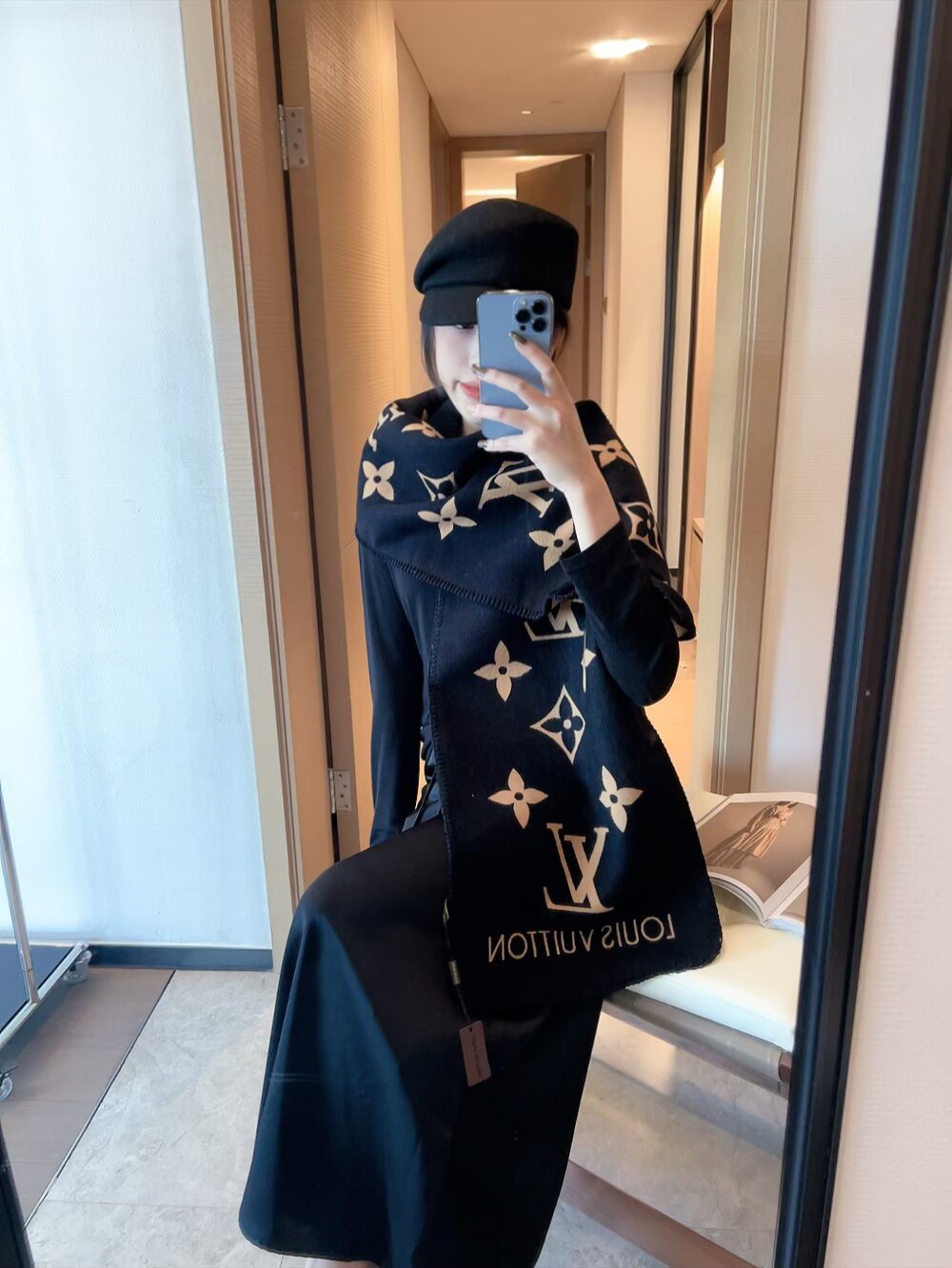 Louis Vuitton Reversible Monogram Scarf — model