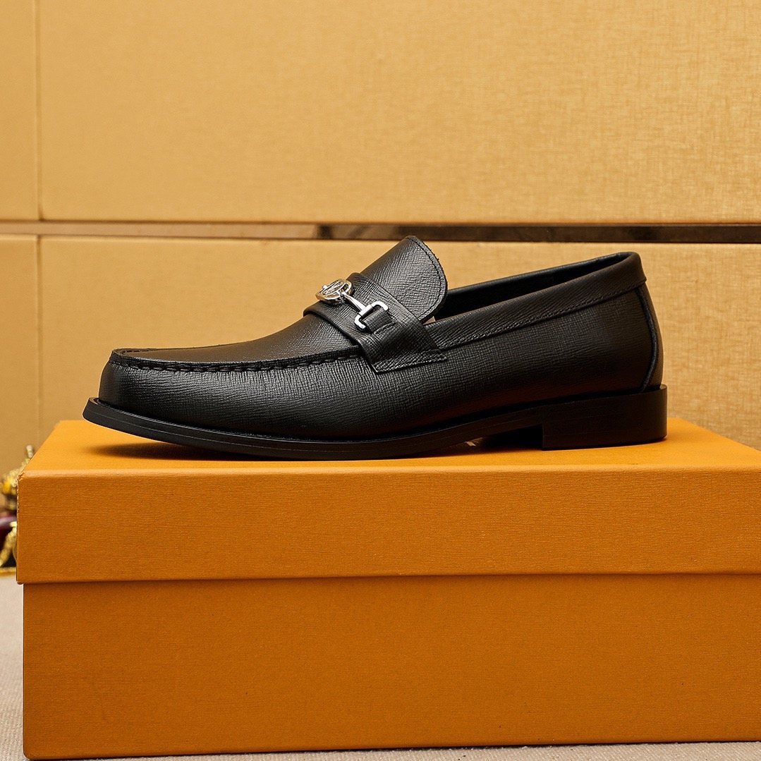Louis Vuitton Black Leather Buckle Loafers — side
