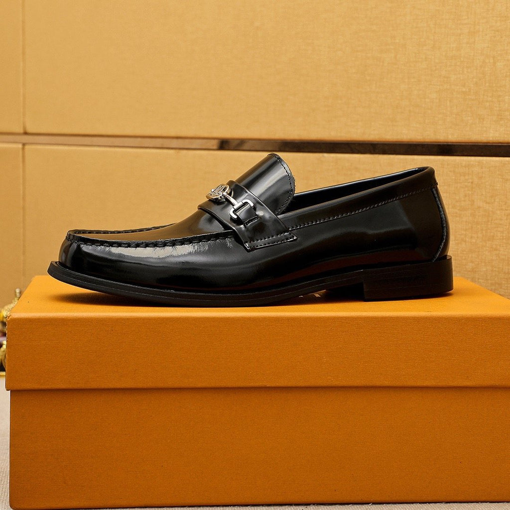 Louis Vuitton Black Leather Buckle Loafers — side