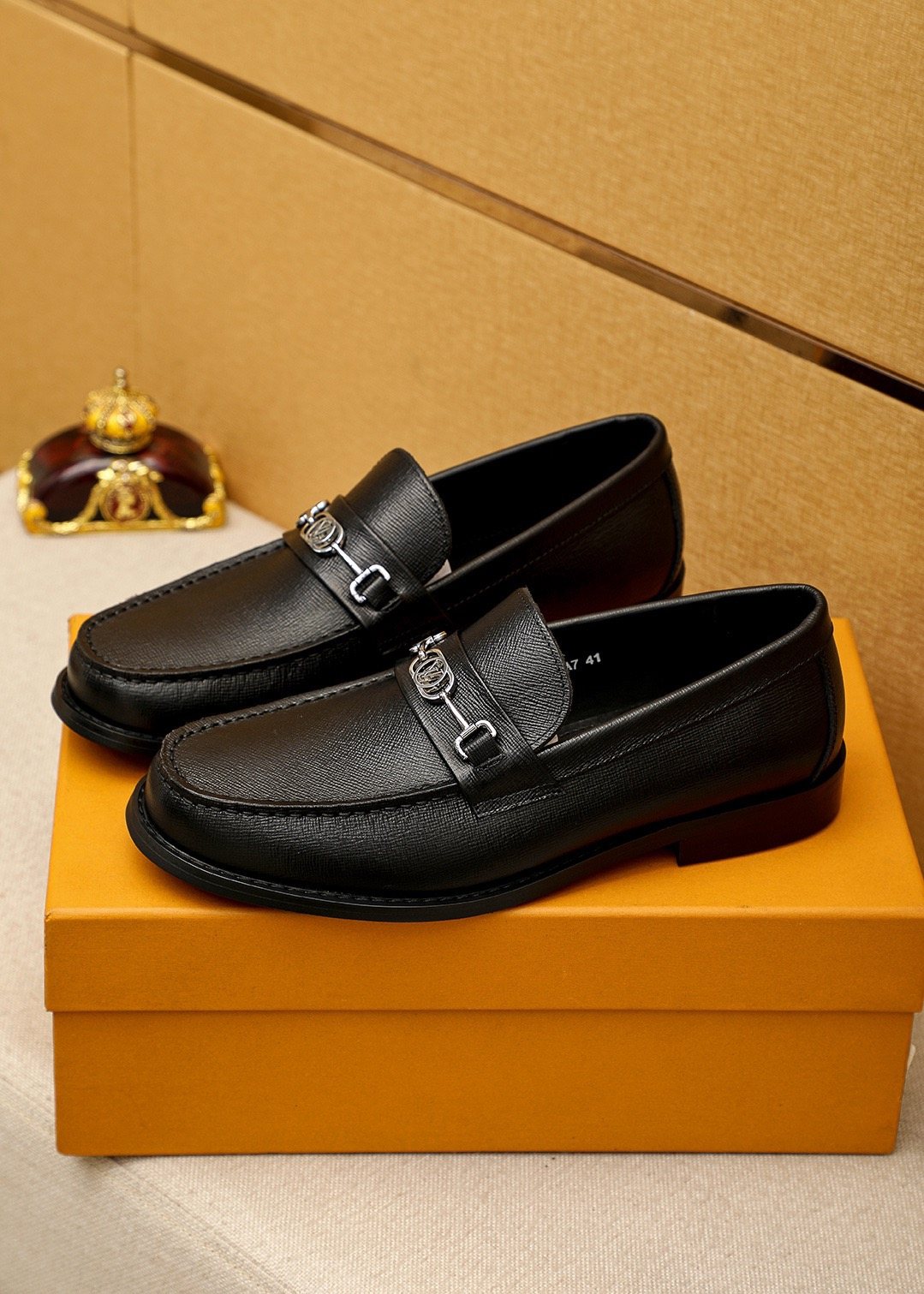 Louis Vuitton Black Leather Buckle Loafers — front