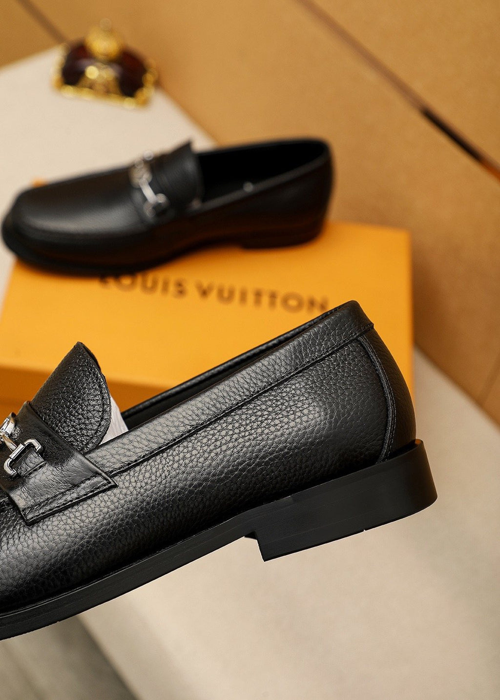 Louis Vuitton Black Leather Buckle Loafers — back