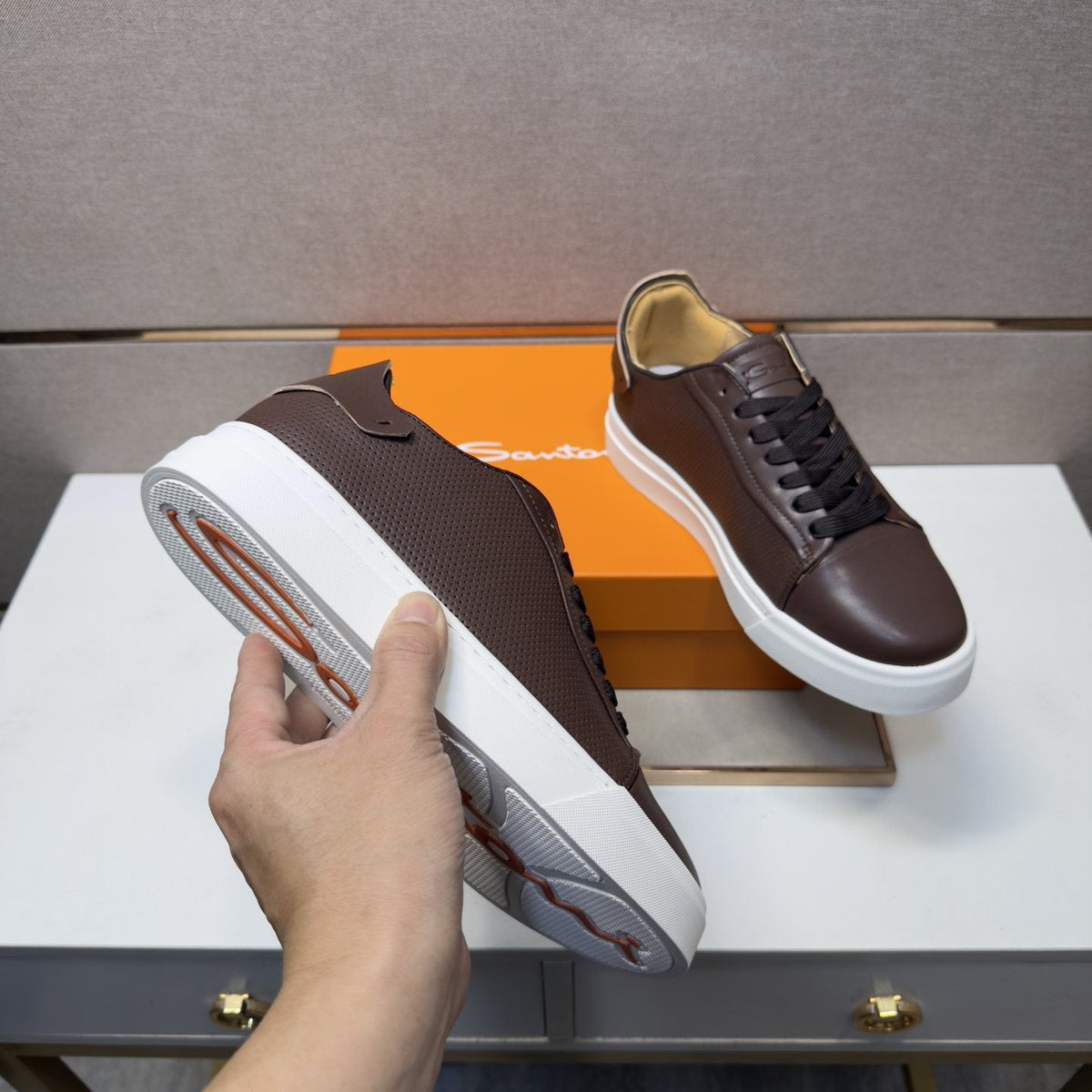 Santoni Navy Blue Low-Top Sneakers — side
