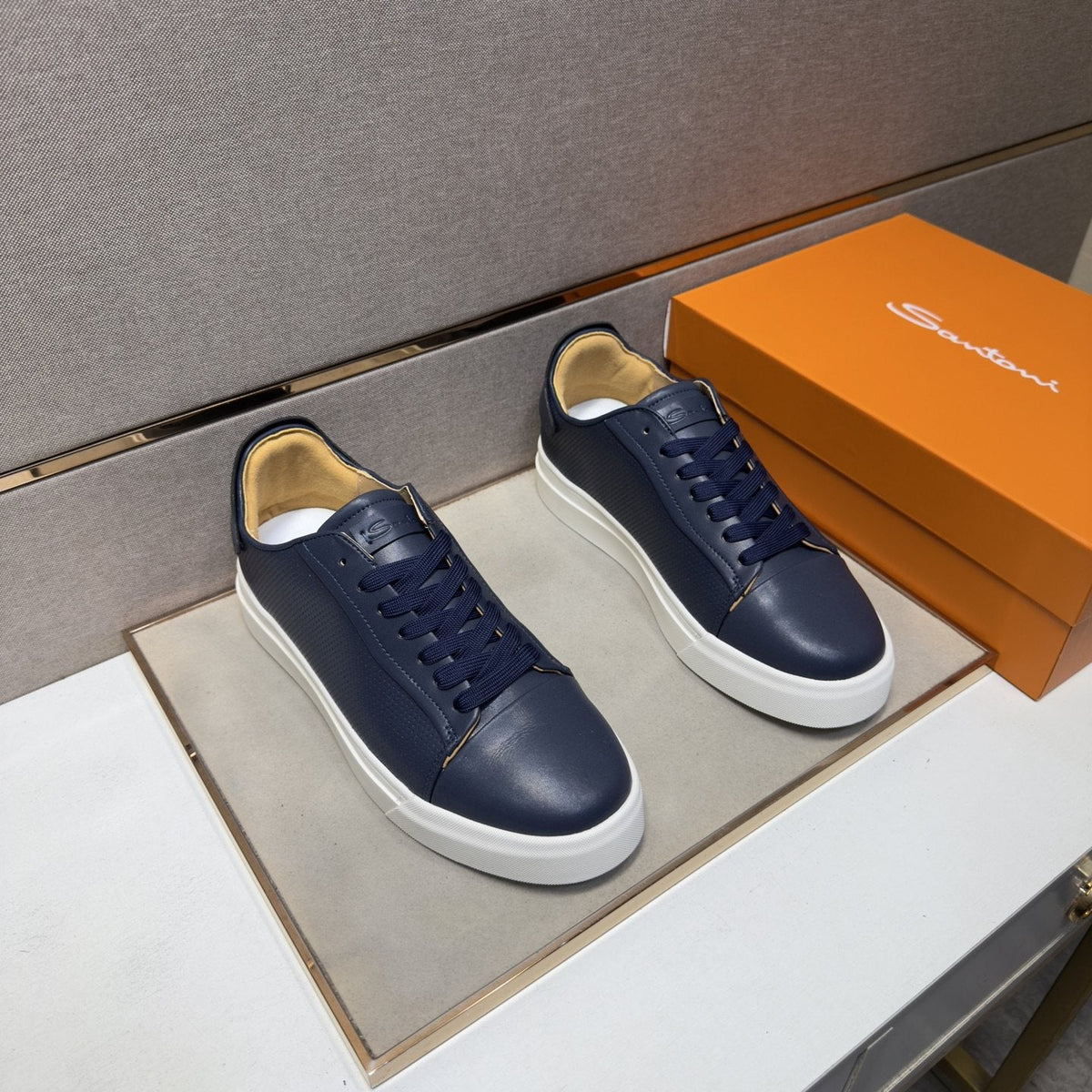 Santoni Navy Blue Low-Top Sneakers — hero