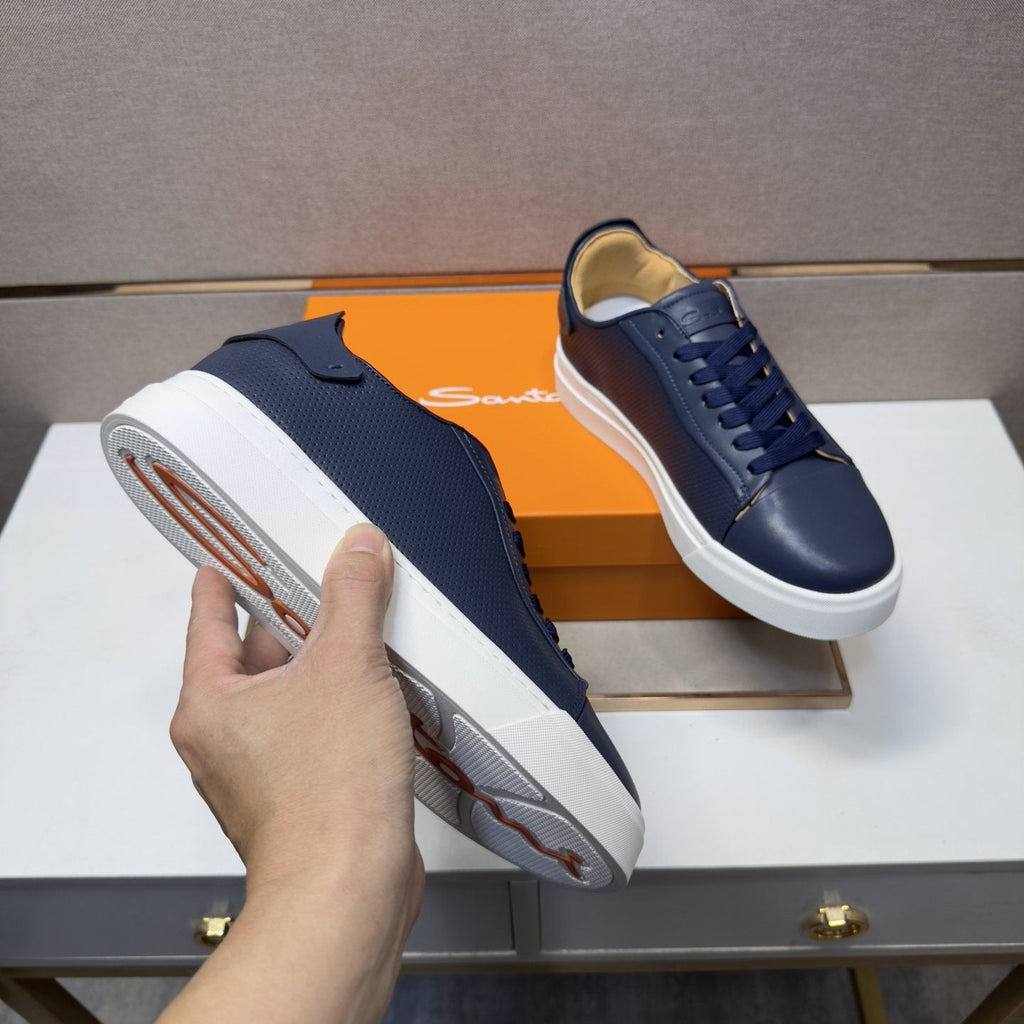 Santoni Navy Blue Low-Top Sneakers — side