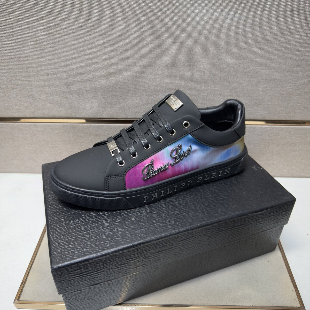 Philipp Plein Navy Iridescent Panel Sneakers — side