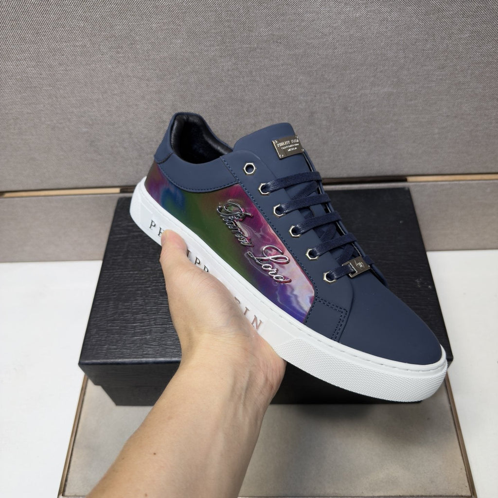 Philipp Plein Navy Iridescent Panel Sneakers — model
