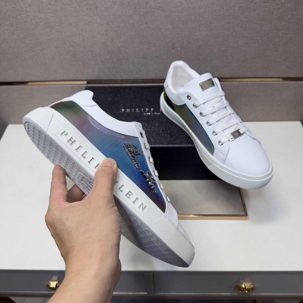 Philipp Plein Navy Iridescent Panel Sneakers — side